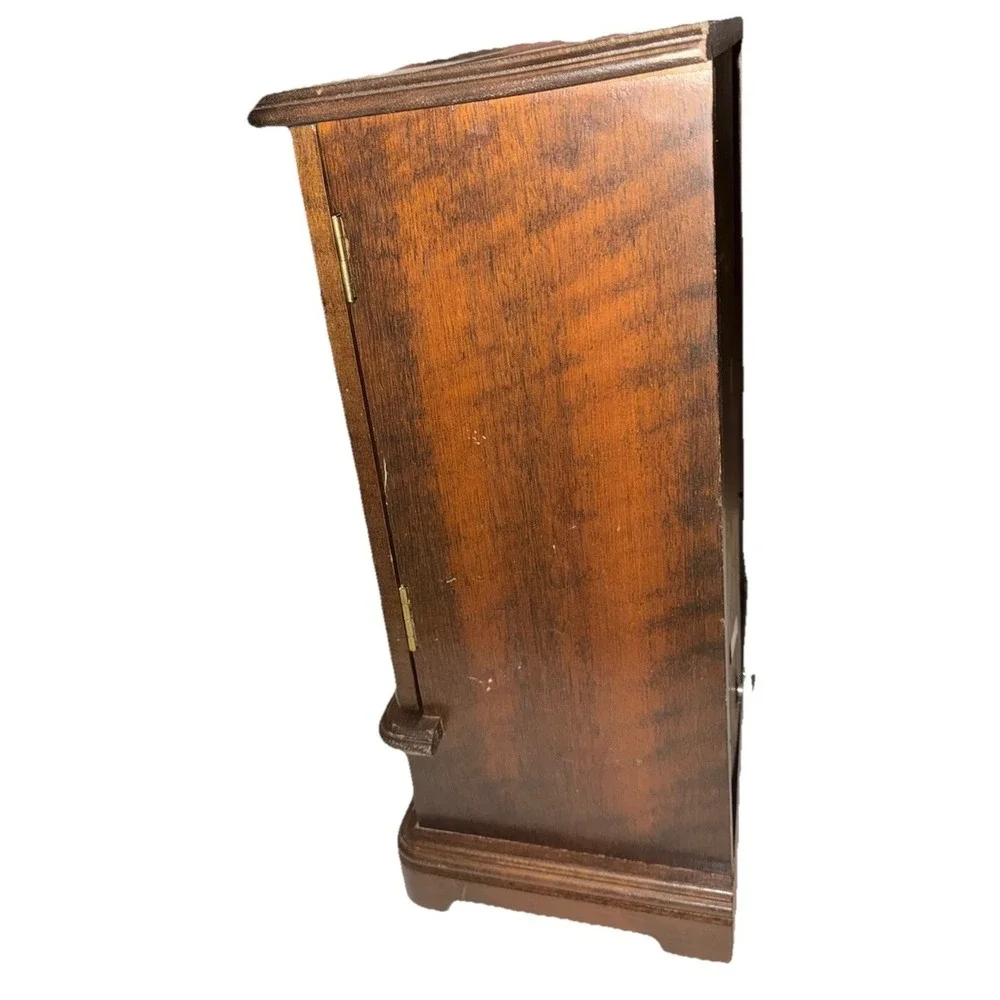 Vintage Jewelry Box Armoire Wood Etched Glass Carousel Mirror Music Box 13x9x5